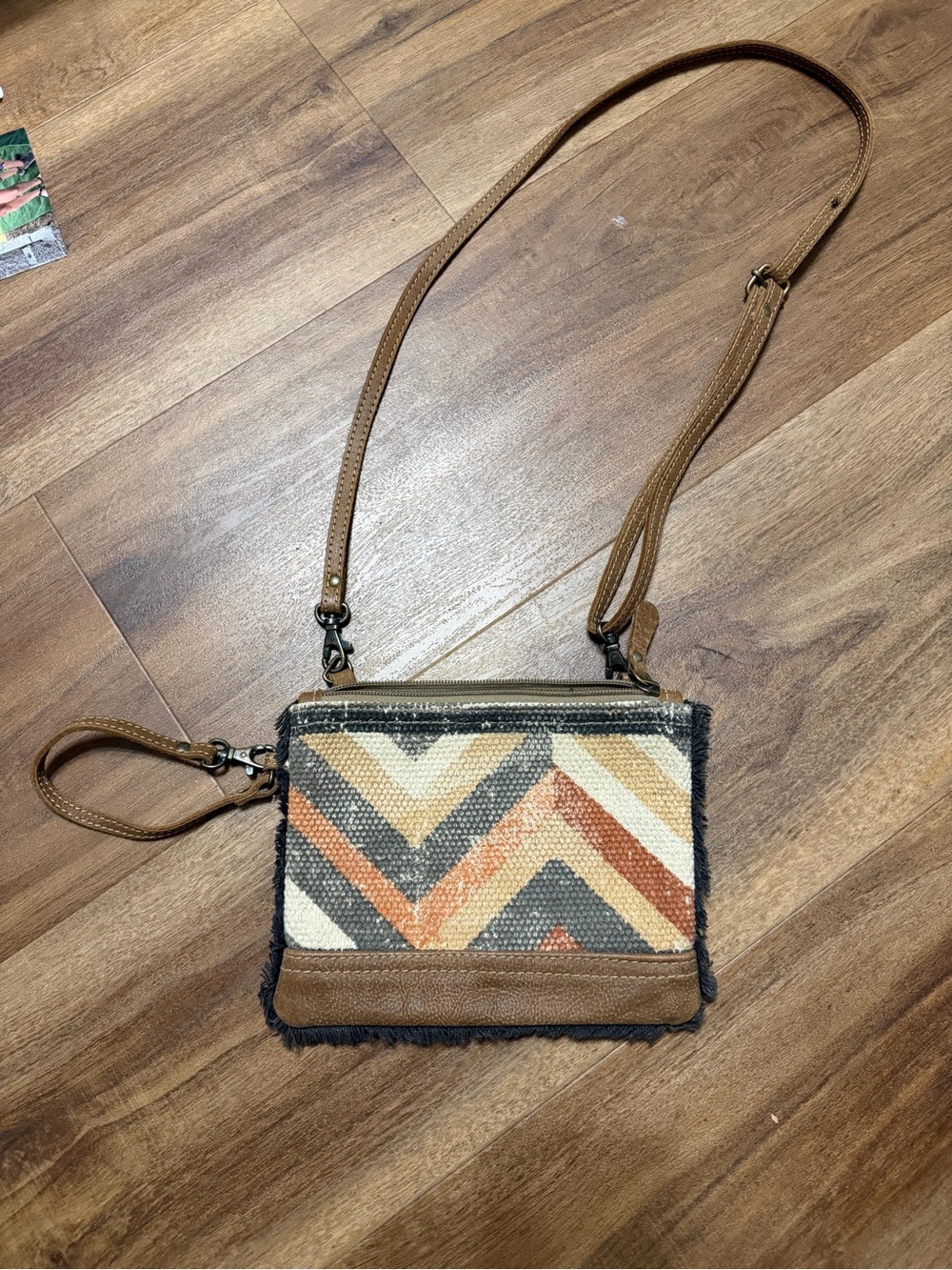 Myra Bag Chevron Crossbody in Tan, Cream & Rust